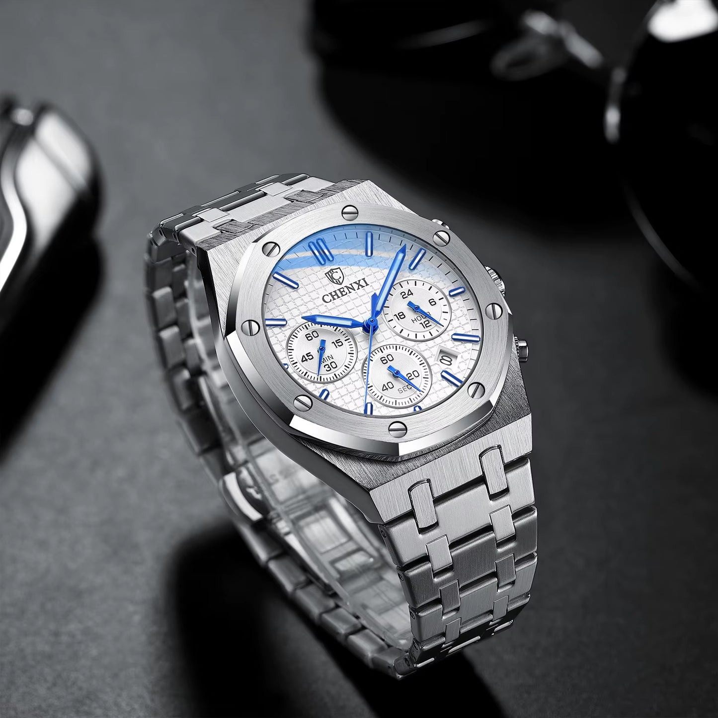 Luxury Business  Man Watch High Quality Chronograph Moon Phase Quartz Watches Original Waterproof Clock Male New 2025