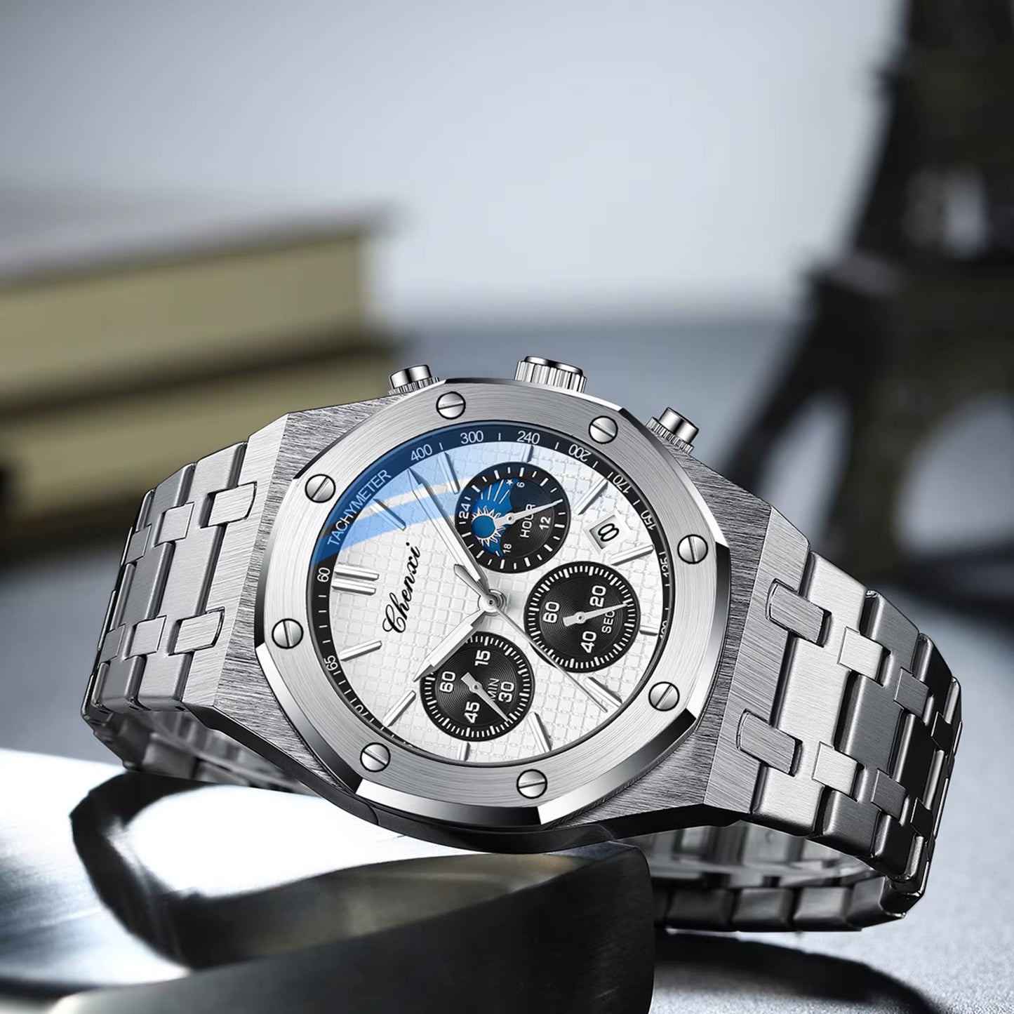 Luxury Business  Man Watch High Quality Chronograph Moon Phase Quartz Watches Original Waterproof Clock Male New 2025