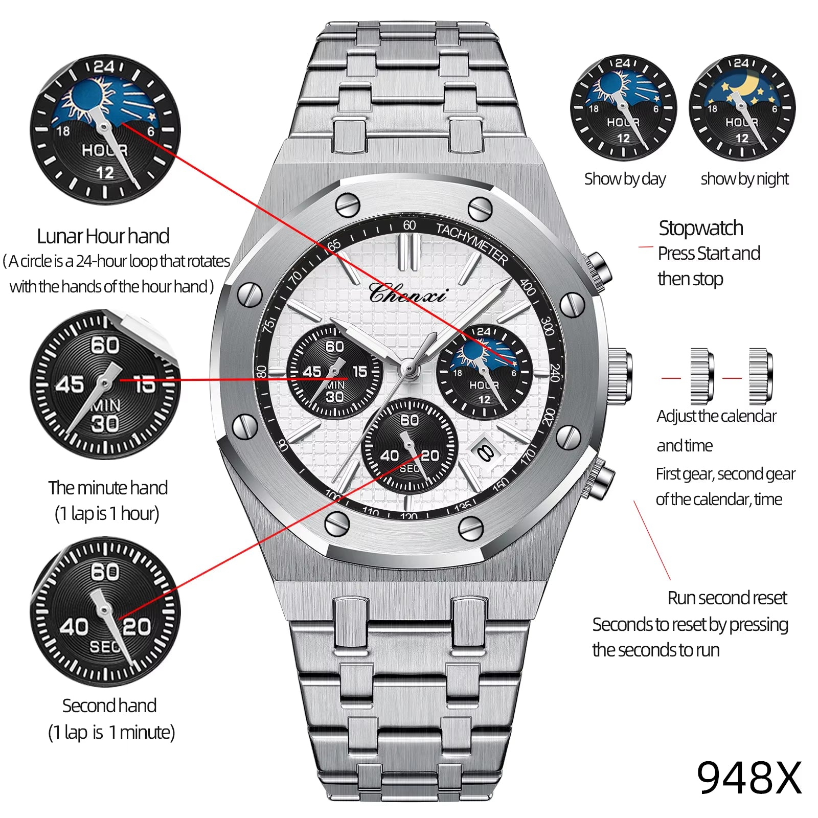 Luxury Business  Man Watch High Quality Chronograph Moon Phase Quartz Watches Original Waterproof Clock Male New 2025