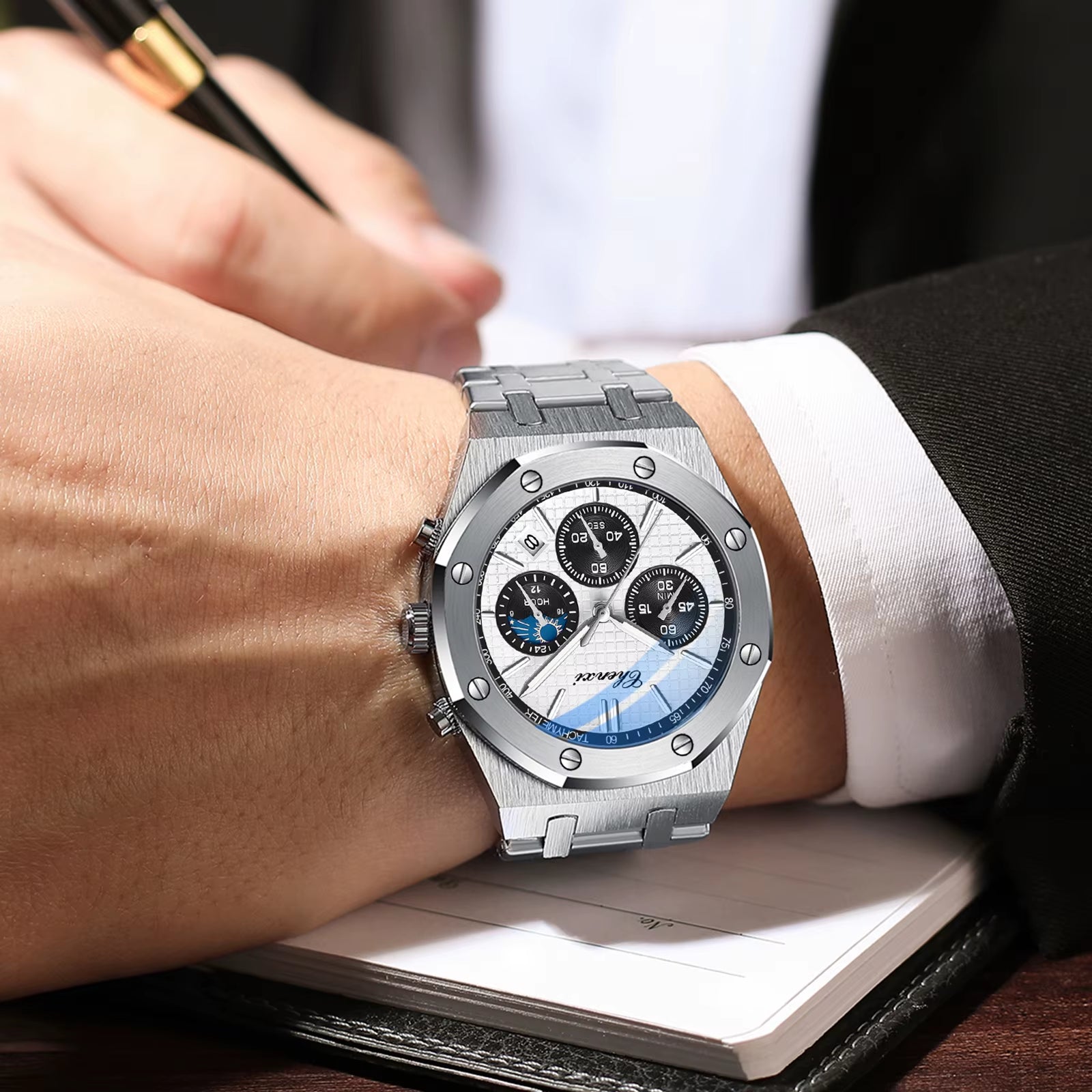 Luxury Business  Man Watch High Quality Chronograph Moon Phase Quartz Watches Original Waterproof Clock Male New 2025