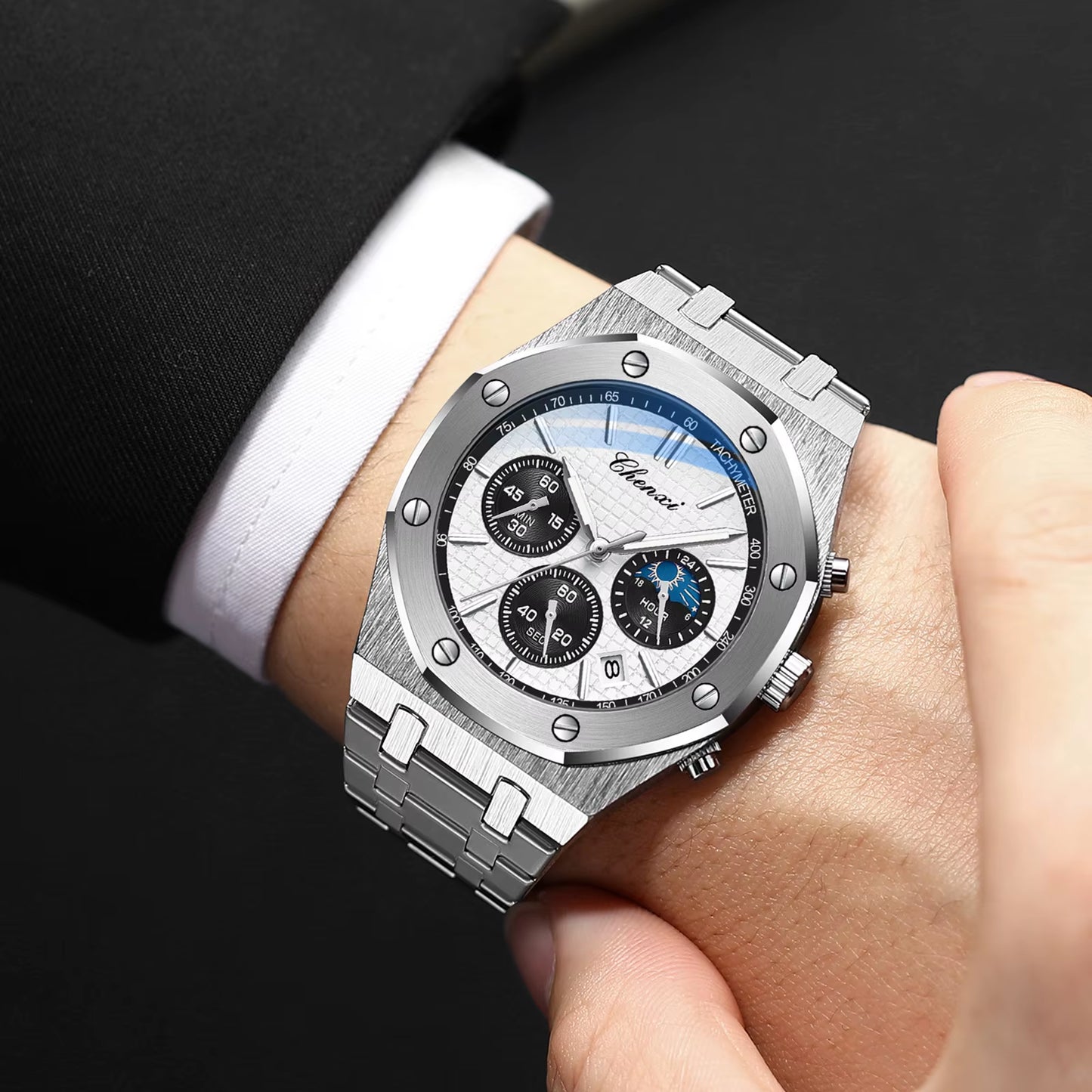 Luxury Business  Man Watch High Quality Chronograph Moon Phase Quartz Watches Original Waterproof Clock Male New 2025
